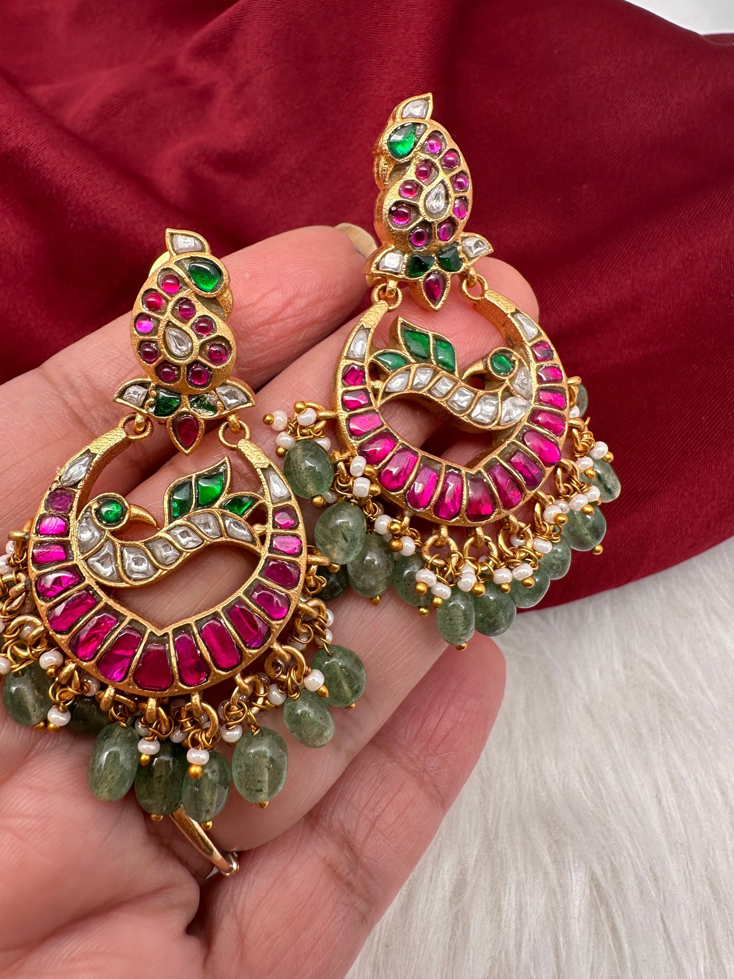 Jadau Kundan Peacock Chanbali Earrings