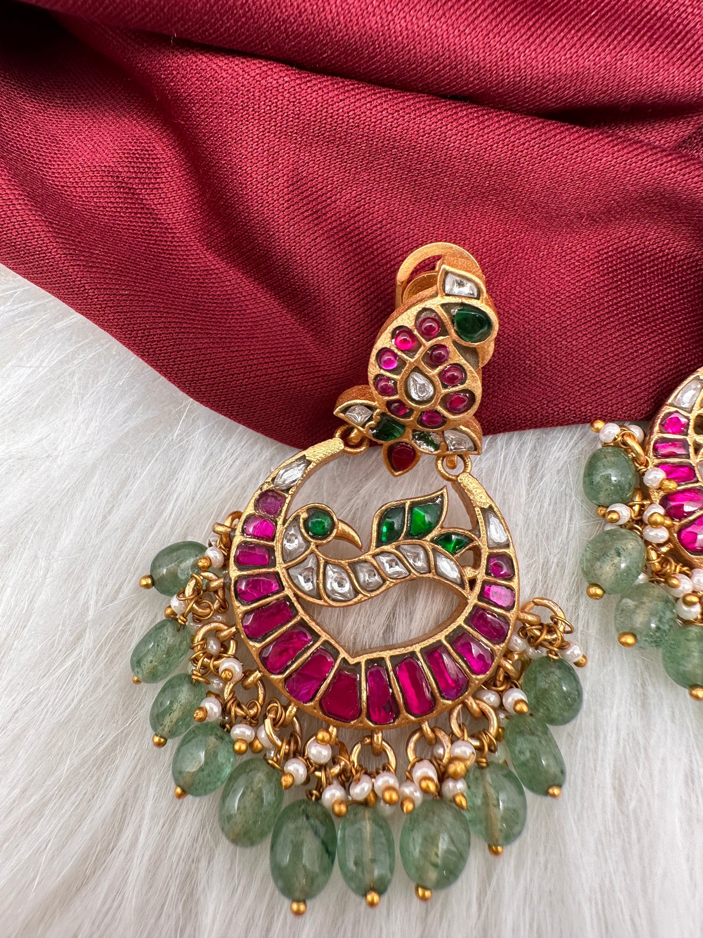 Jadau Kundan Peacock Chanbali Earrings
