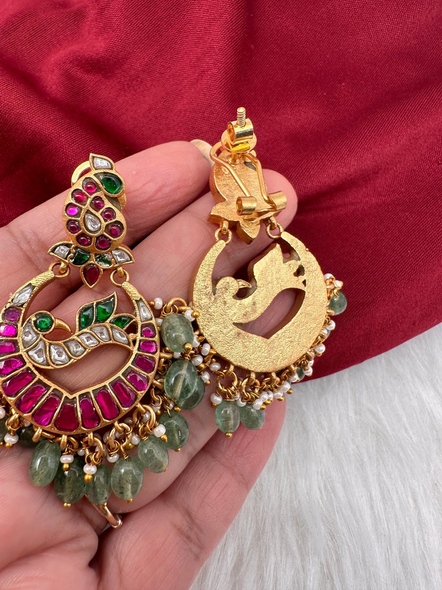 Jadau Kundan Peacock Chanbali Earrings