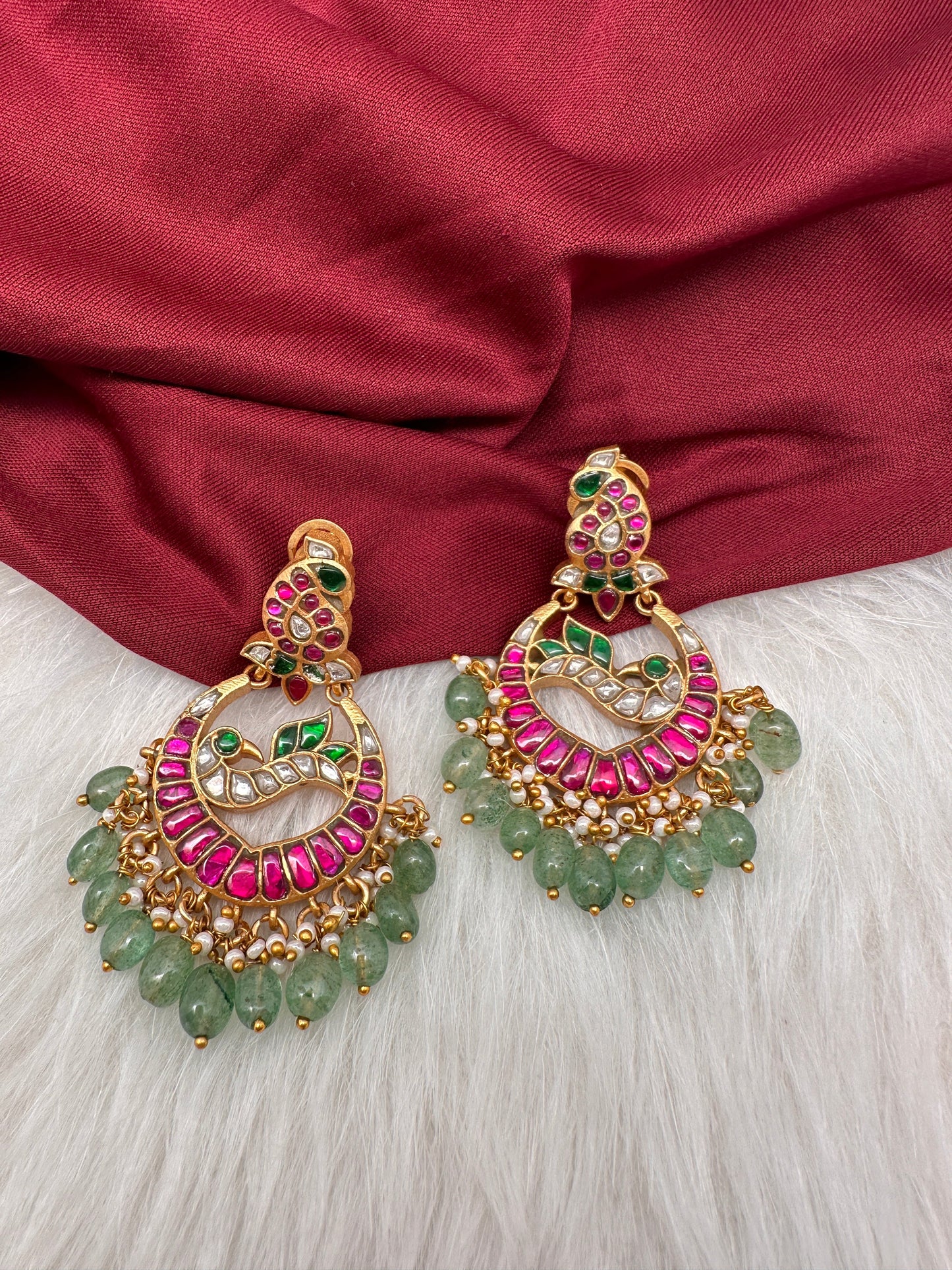 Jadau Kundan Peacock Chanbali Earrings