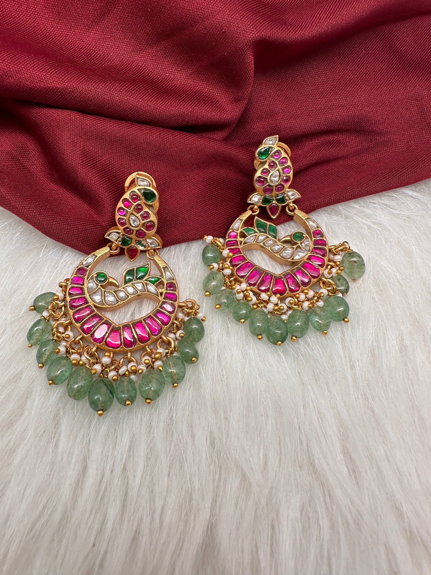 Jadau Kundan Peacock Chanbali Earrings