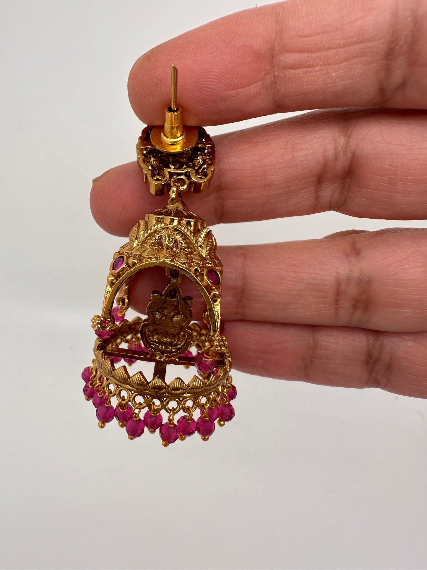 Matte Goddess Lakshmi Jhumka Earrings - Red