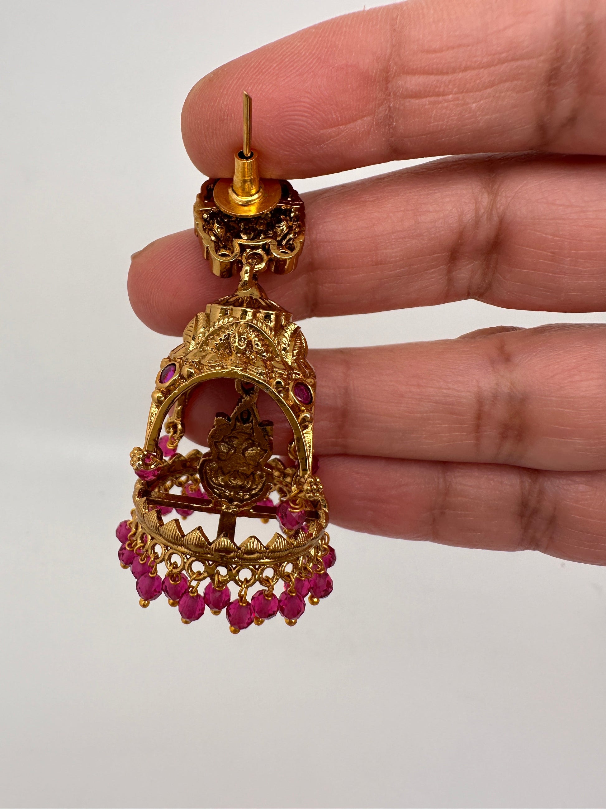 Matte Goddess Lakshmi Jhumka Earrings - Red