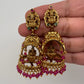 Matte Goddess Lakshmi Jhumka Earrings - Red