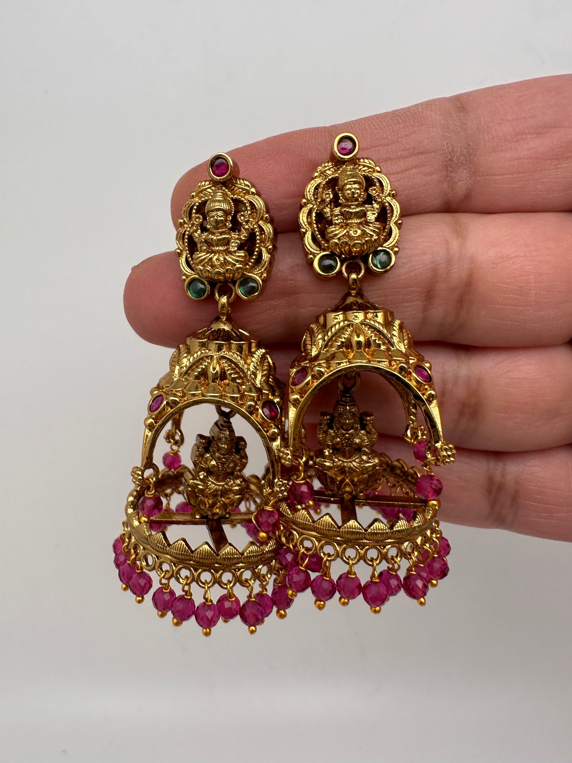 Matte Goddess Lakshmi Jhumka Earrings - Red