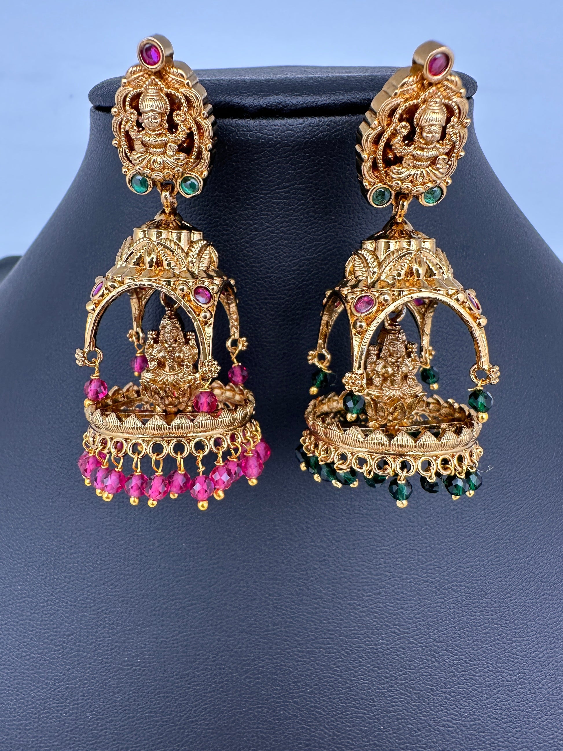 Matte Goddess Lakshmi Jhumka Earrings - Red