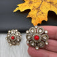 AD Victorian Color Stone Stud Earrings - Coral