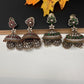 CZ Kundan Triple Jhumkas - Green