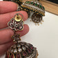 CZ Kundan Triple Jhumkas - Green