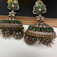 CZ Kundan Triple Jhumkas - Green