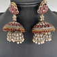 CZ Kundan Triple Jhumkas - Red