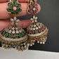 CZ Kundan Triple Jhumkas - Red