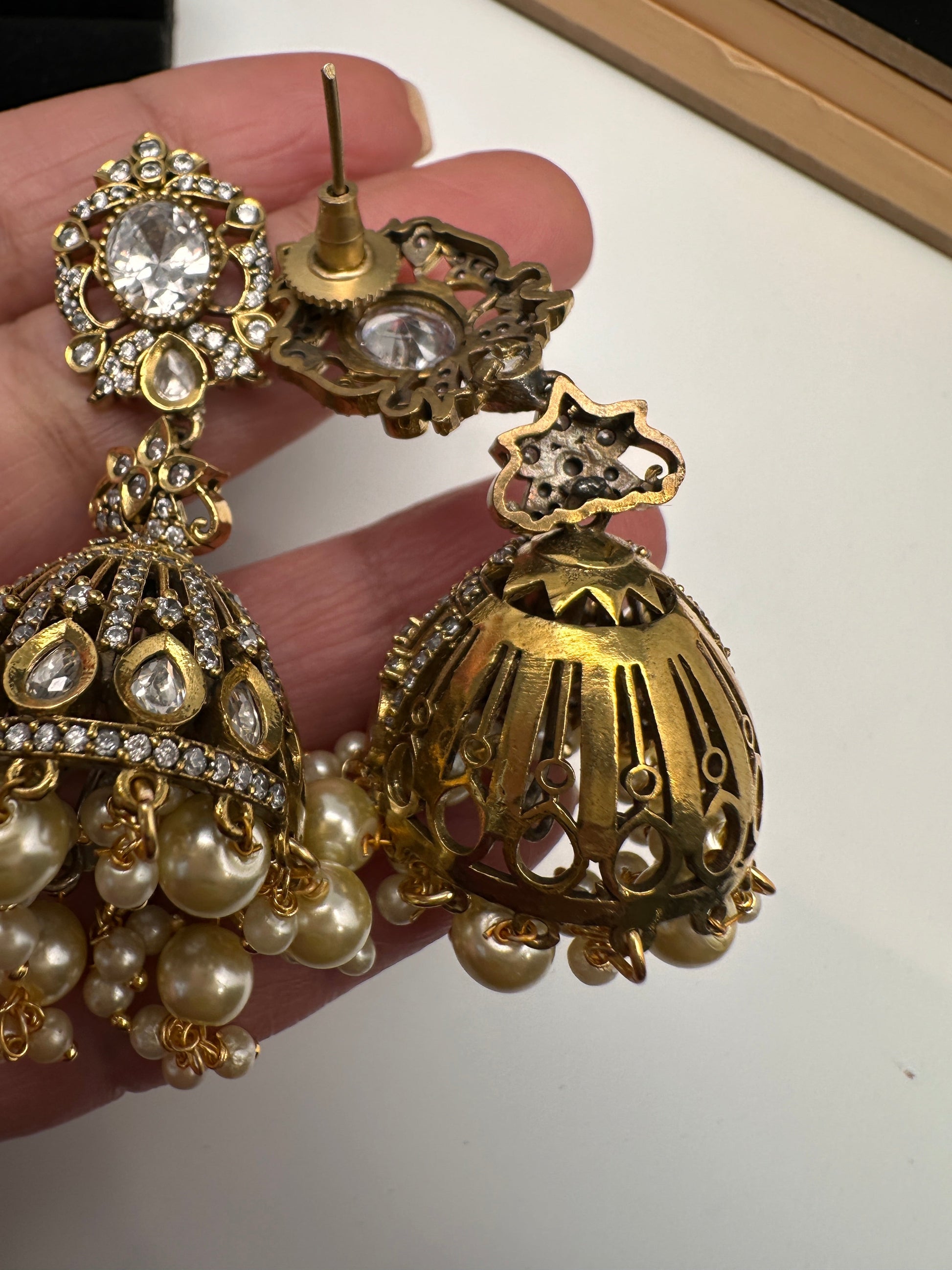 AD Color Stone Victorian Jhumkas - Clear