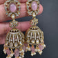 AD Color Stone Victorian Jhumkas - Pink