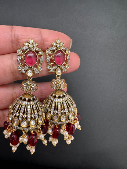AD Color Stone Victorian Jhumkas