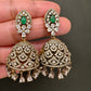AD Color Stone Victorian Jhumkas - Green