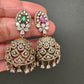 AD Color Stone Victorian Jhumkas - Red