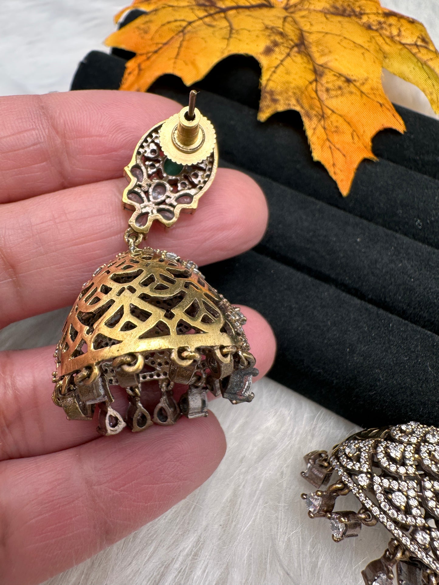 AD Color Stone Victorian Jhumkas - Red
