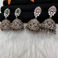 AD Color Stone Victorian Jhumkas - Red