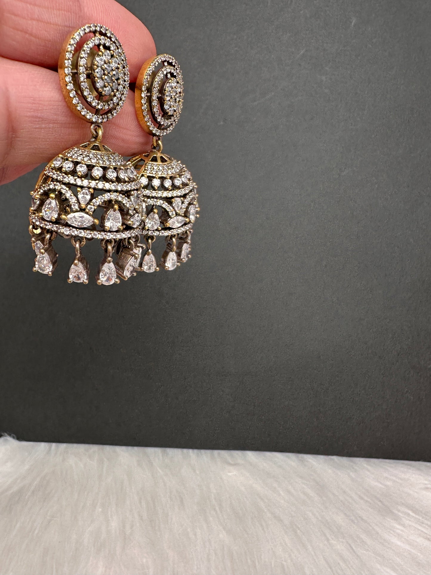 AD Clear Stone Victorian Jhumkas