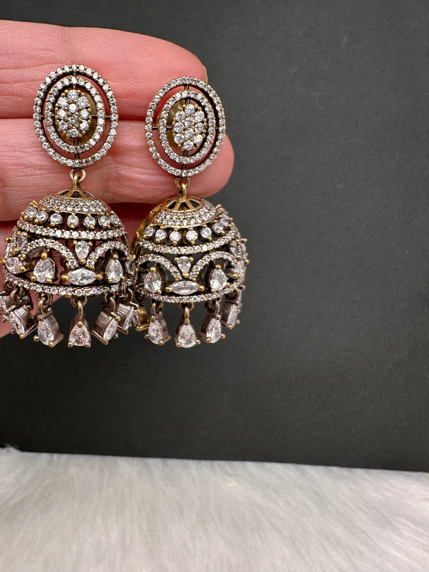 AD Clear Stone Victorian Jhumkas