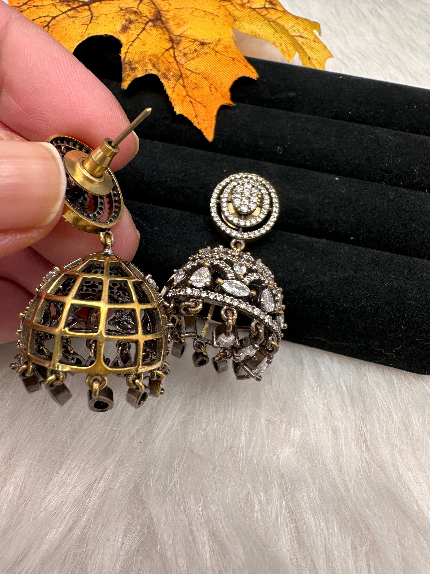 AD Clear Stone Victorian Jhumkas