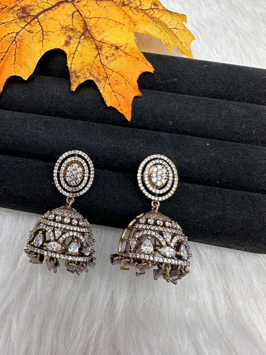 AD Clear Stone Victorian Jhumkas