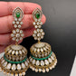 AD Color Stone Victorian Long Jhumkas - Green