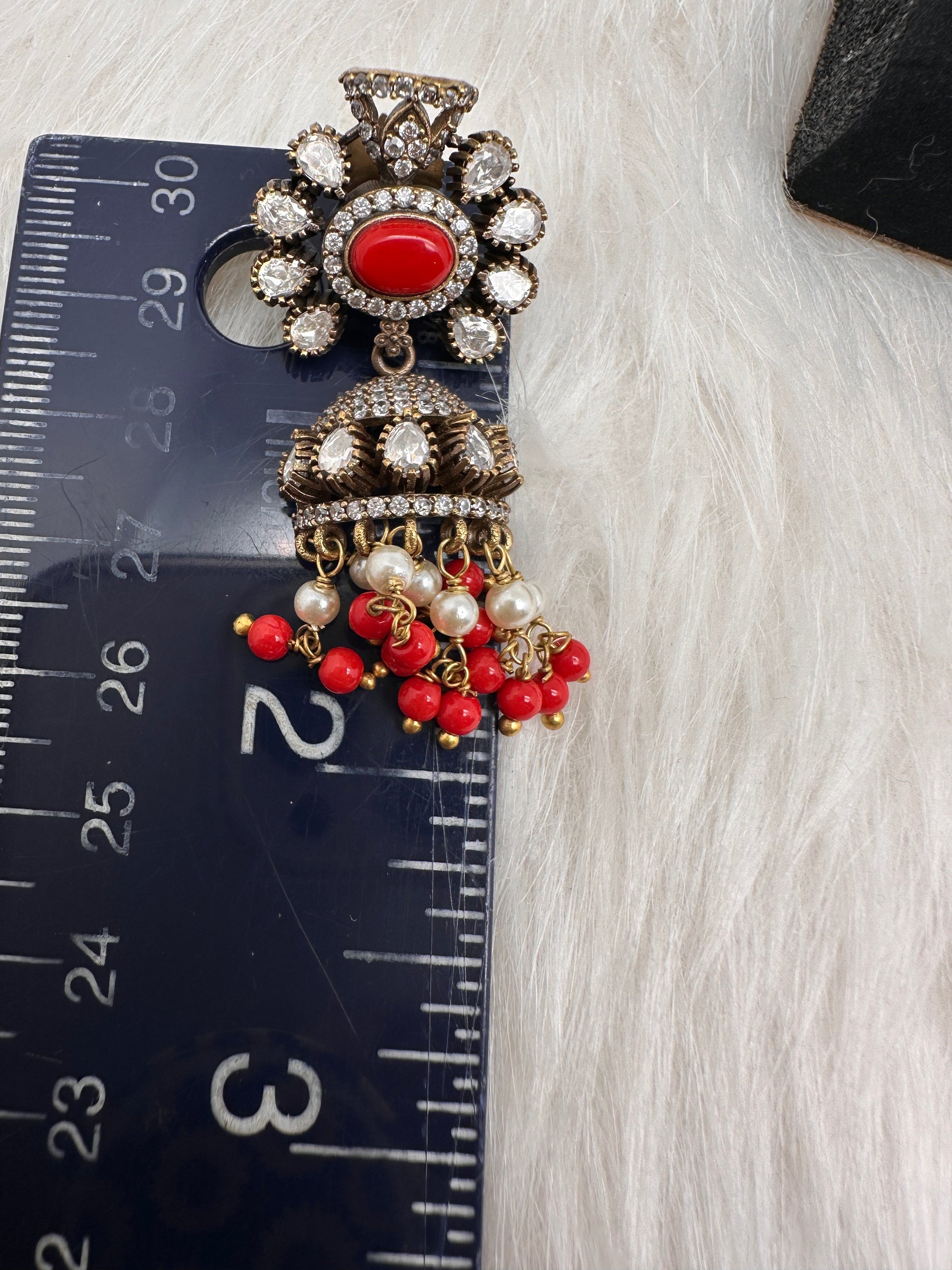 Moissanite Color Stone Victorian Jhumkas - Coral