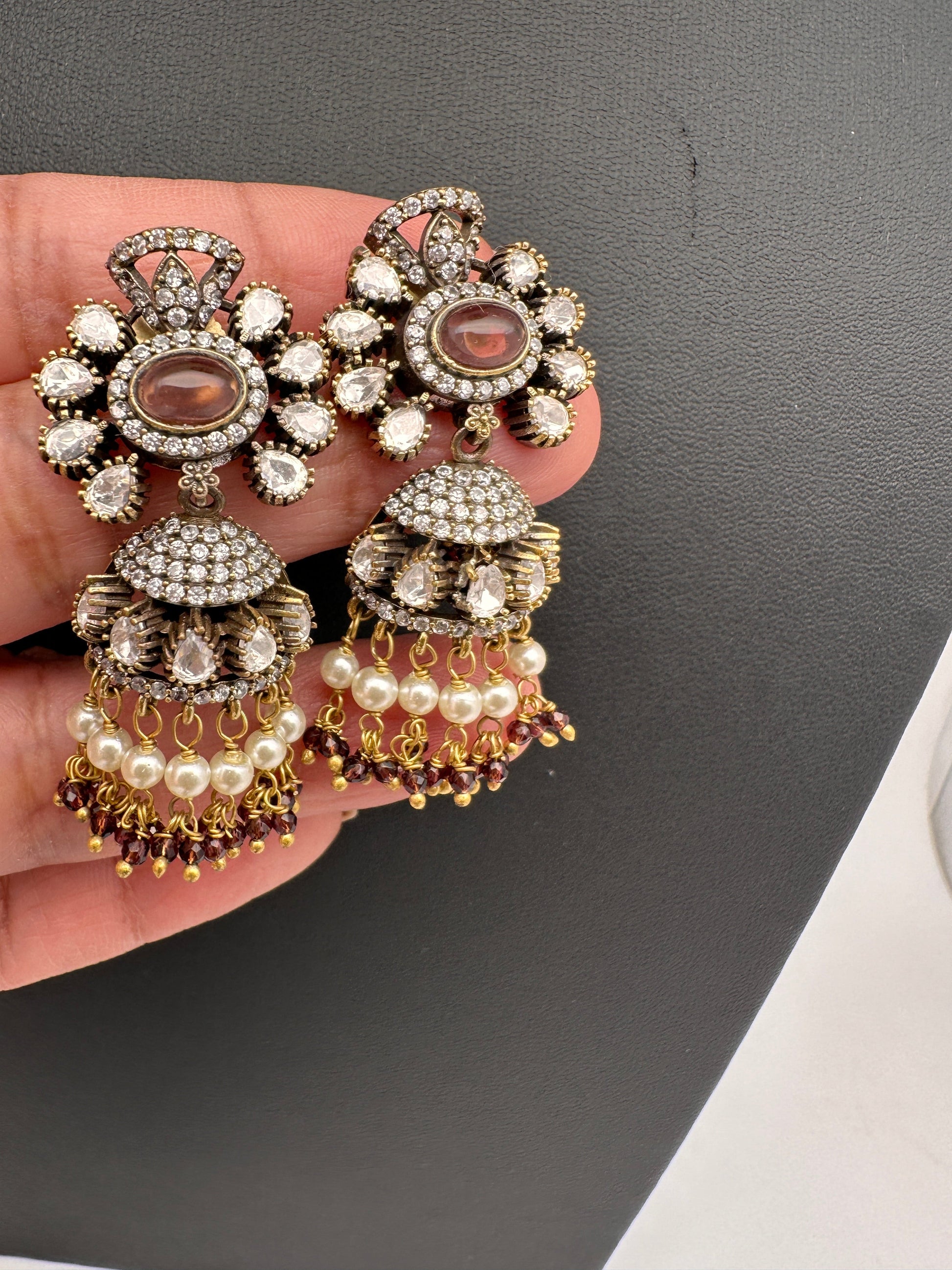 Moissanite Color Stone Victorian Jhumkas - Purple