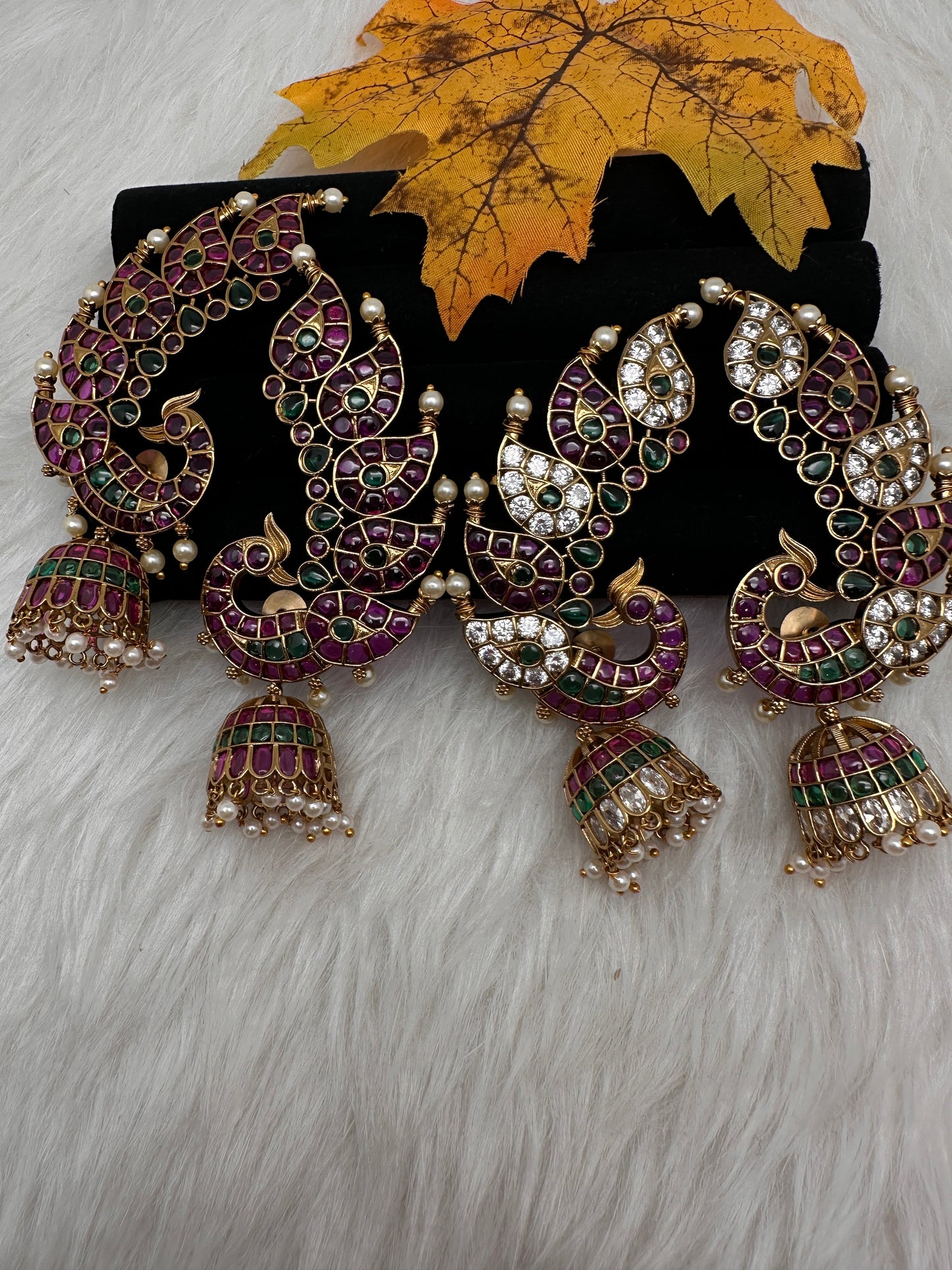 Matte CZ Jhumka Ear Cuffs - Pink
