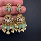 AD Peacock Color Stone Victorian Jhumkas - MintGreen