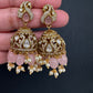 AD Peacock Color Stone Victorian Jhumkas - Pink