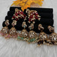 AD Peacock Color Stone Victorian Jhumkas - Red