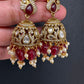 AD Peacock Color Stone Victorian Jhumkas - Red