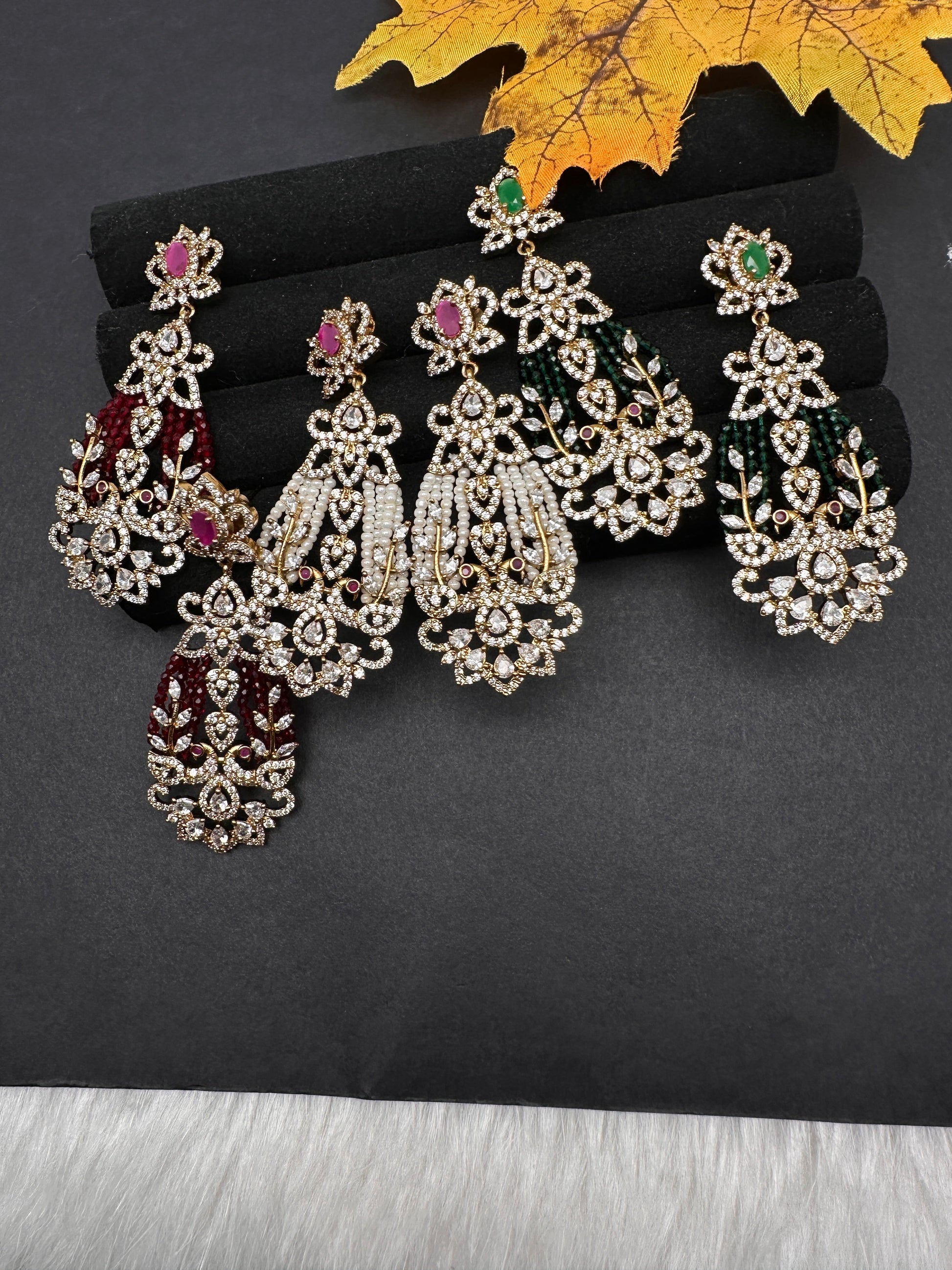 AD Beads Stone Victorian Earrings - Green