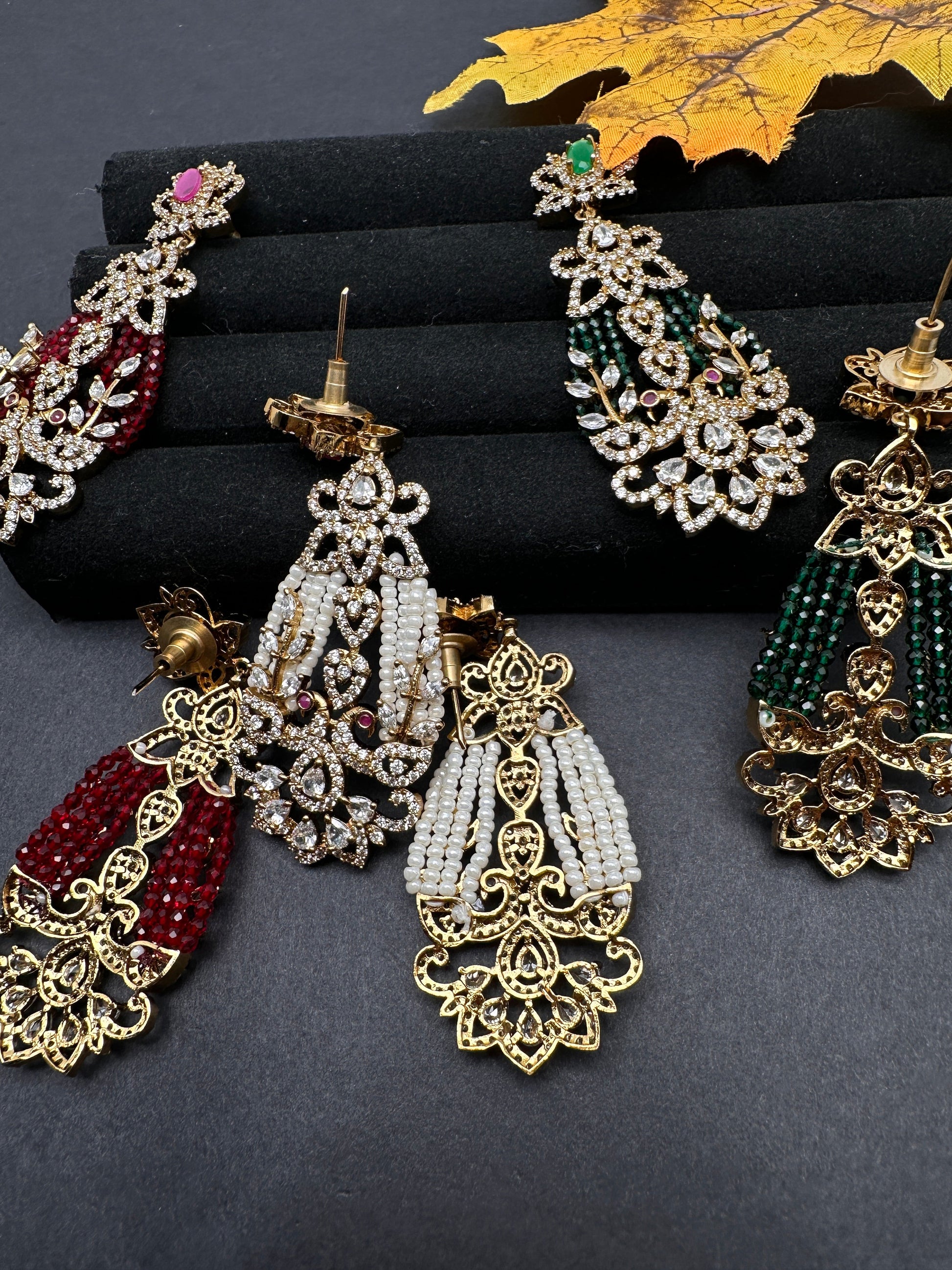 AD Beads Stone Victorian Earrings - Green