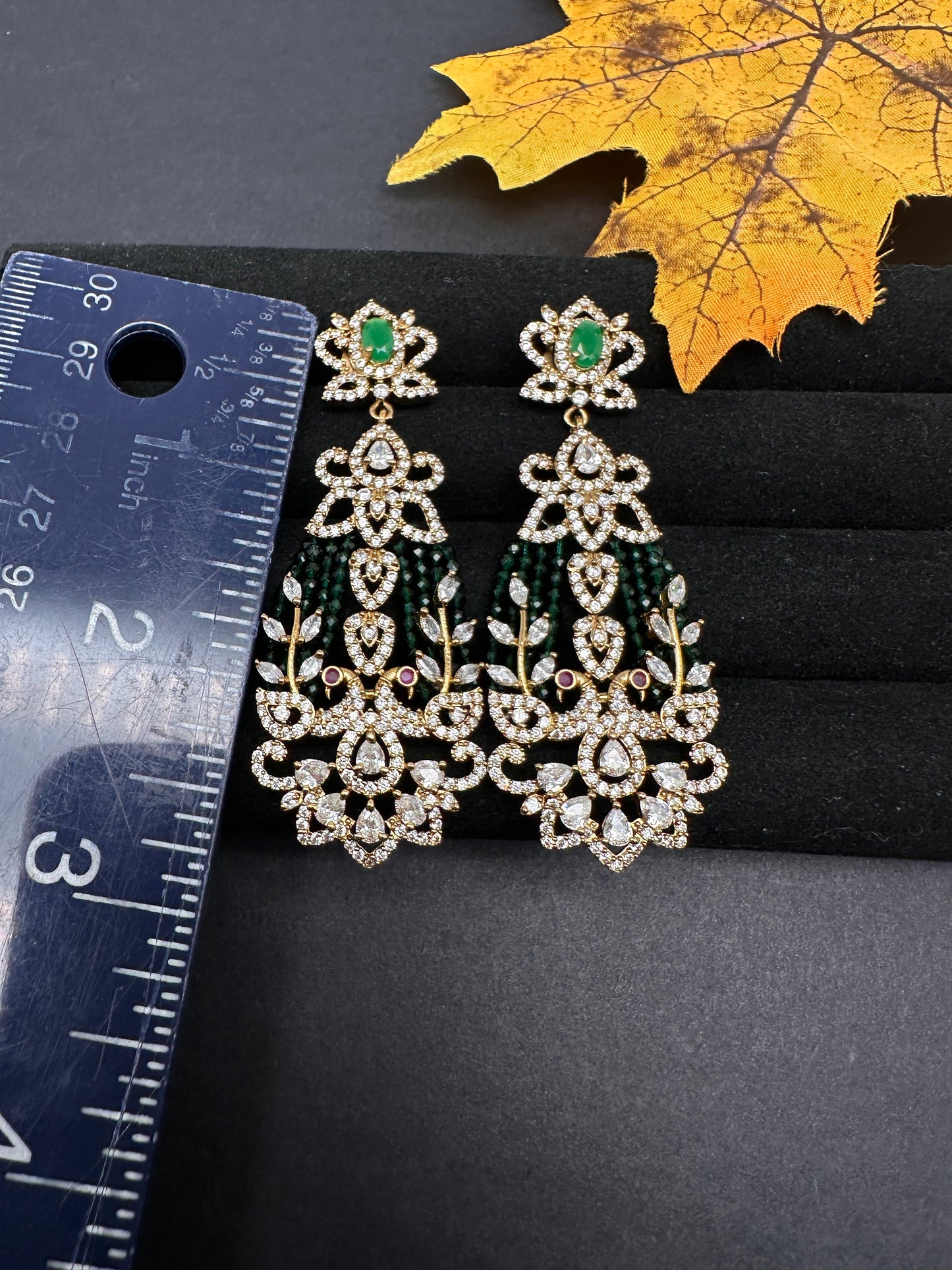AD Beads Stone Victorian Earrings - Green
