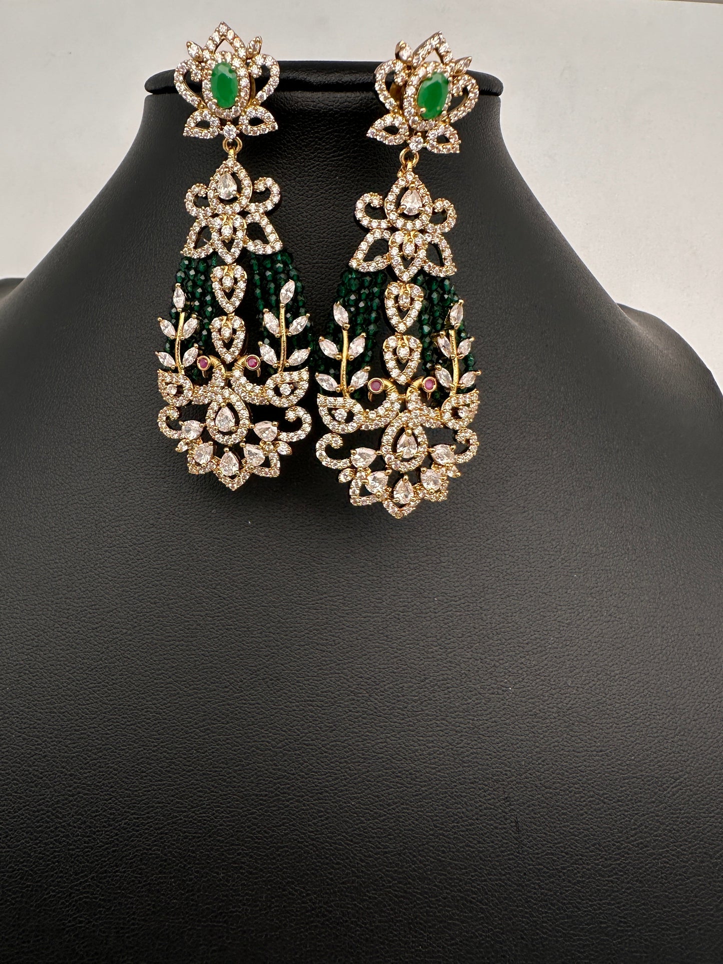 AD Beads Stone Victorian Earrings - Green