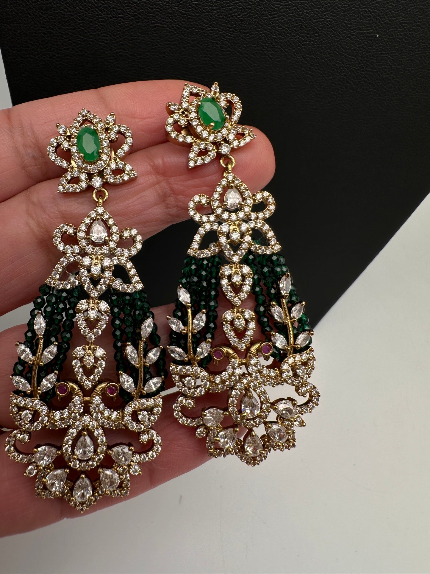 AD Beads Stone Victorian Earrings - Green