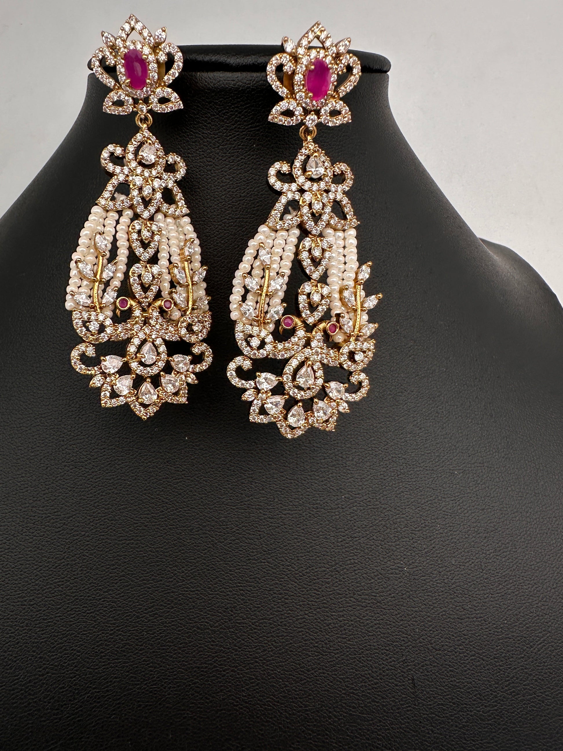 AD Beads Stone Victorian Earrings - Pearl
