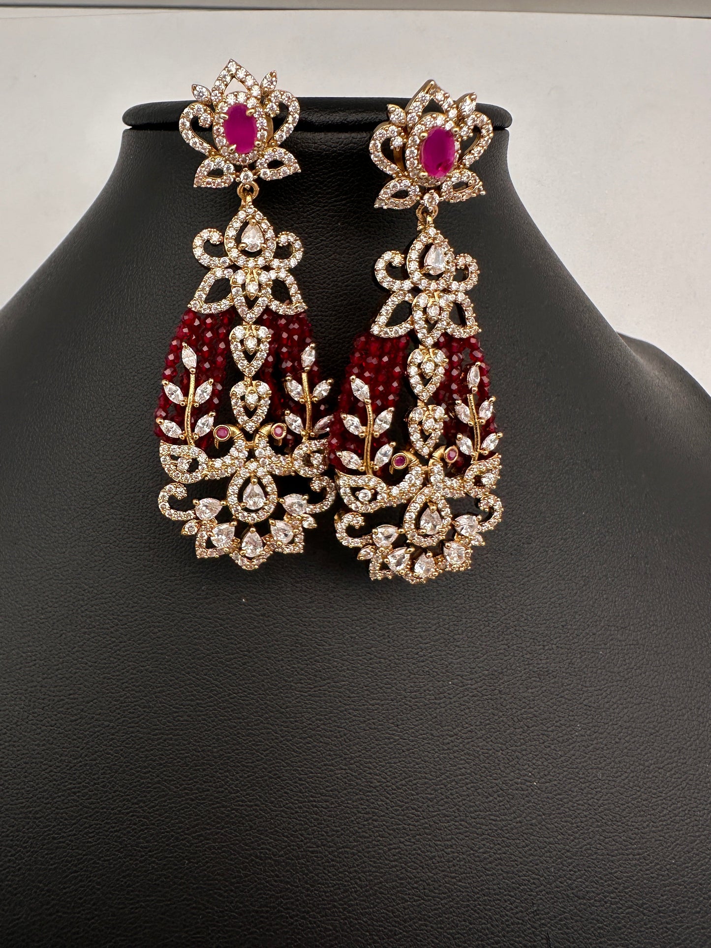 AD Beads Stone Victorian Earrings - Red
