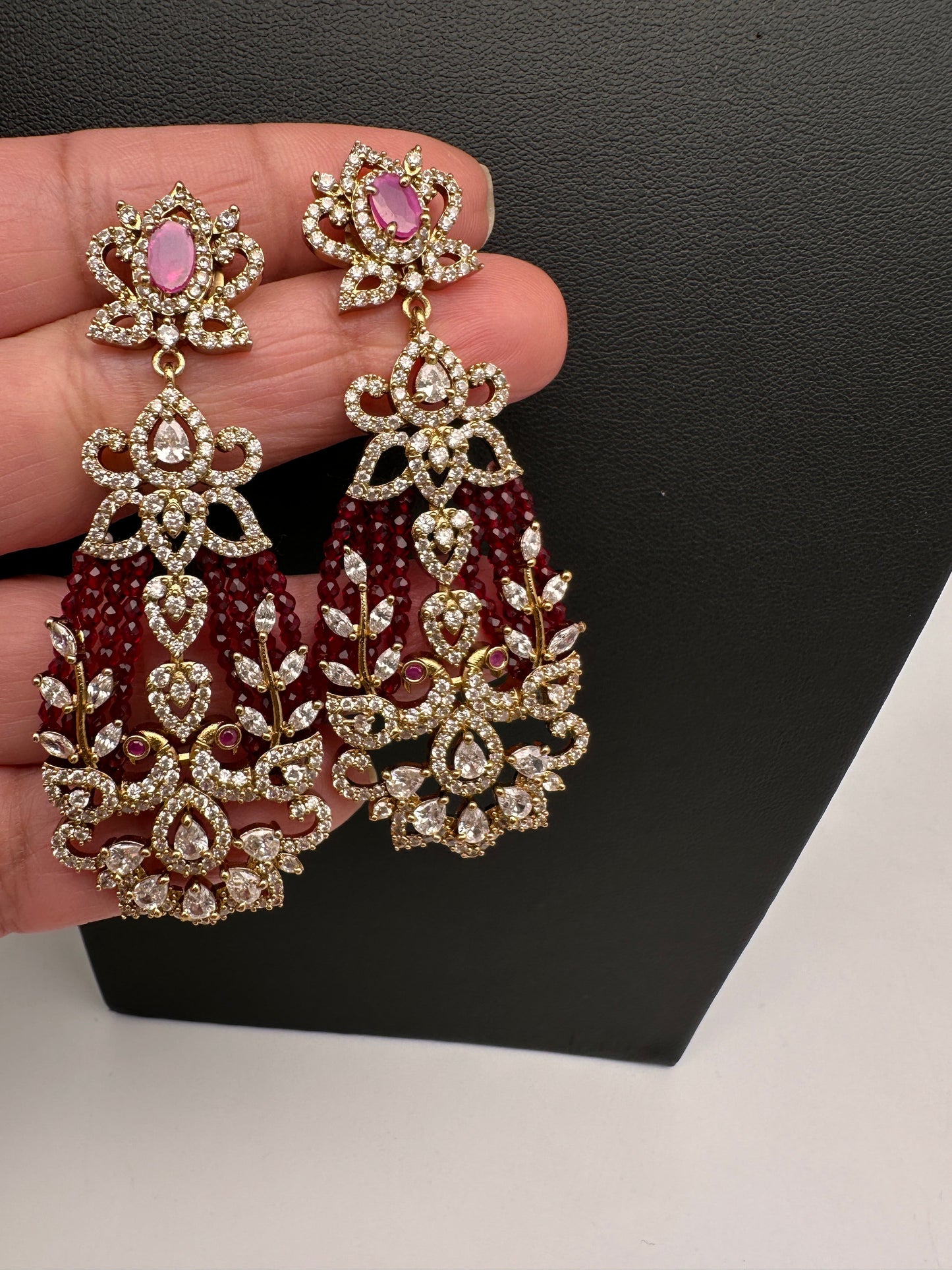 AD Beads Stone Victorian Earrings - Red
