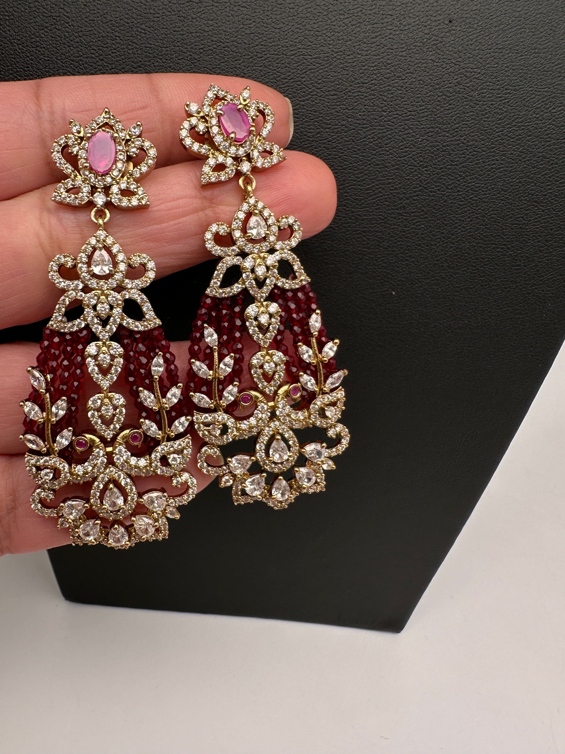 AD Beads Stone Victorian Earrings - Red