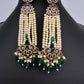 Beads Pearls Victorian Long Earrings - Green