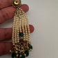 Beads Pearls Victorian Long Earrings - Green