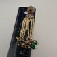 Beads Pearls Victorian Long Earrings - Green