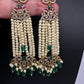 Beads Pearls Victorian Long Earrings - Green