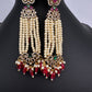 Beads Pearls Victorian Long Earrings - Red
