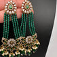 Beads Pearls Victorian Long Earrings - Green